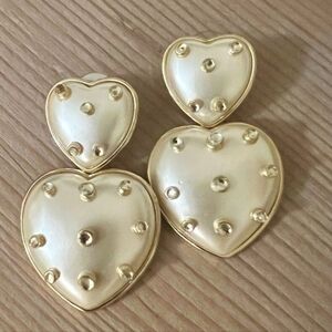 Anthropologie | Gold Pearl And Stud Dangle Heart Earrings | OS